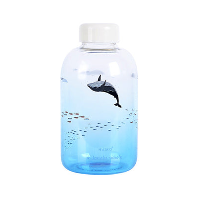 Fresh Sea Whale Pattern Handmade Glass Water Bottle